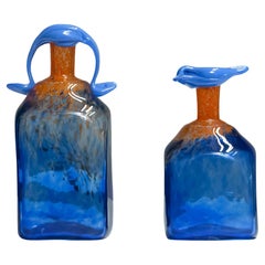 1980s Blue Art Glass Bottle Handmade by Staffan Gellerstedt at Studio Glashyttan