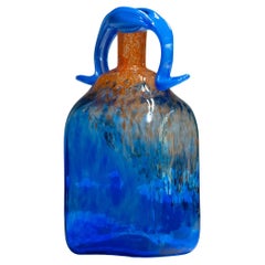 1980s Blue Art Glass Bottle Handmade by Staffan Gellerstedt at Studio Glashyttan