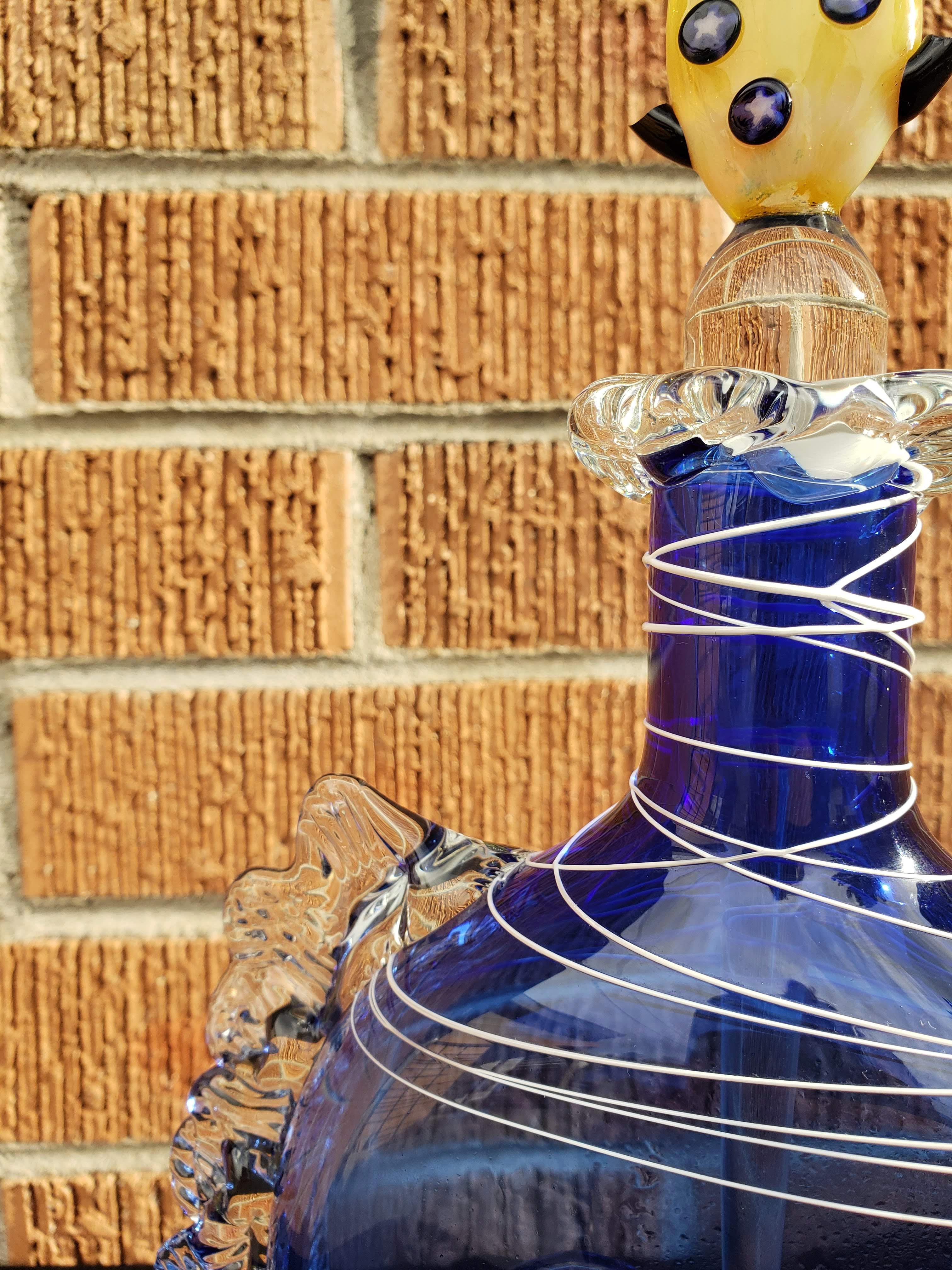 1980s Blue Blown Glass Perfume Bottle 4