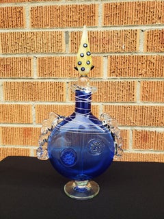 1980s Blue Blown Glass Perfume Bottle
