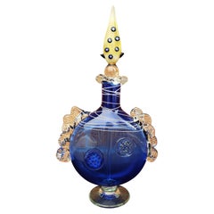 1980s Blue Blown Glass Perfume Bottle
