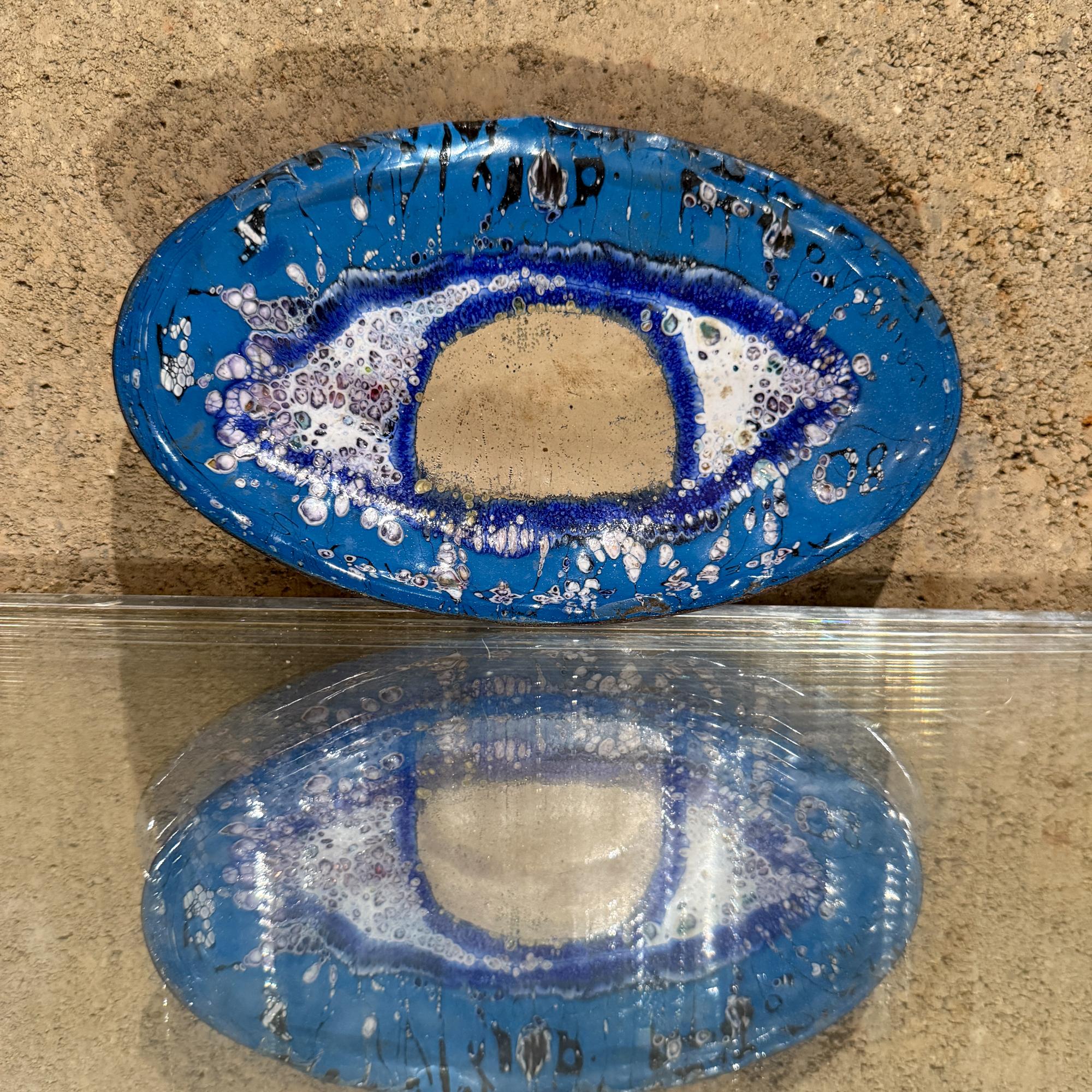 1980s Blue Enamel Eye Plate Graphic Art Ojo Azul For Sale 8