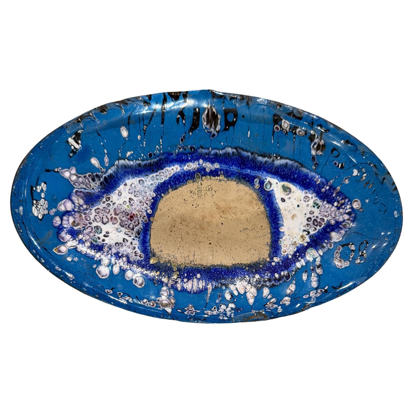 1980s Blue Enamel Eye Plate Graphic Art Ojo Azul For Sale