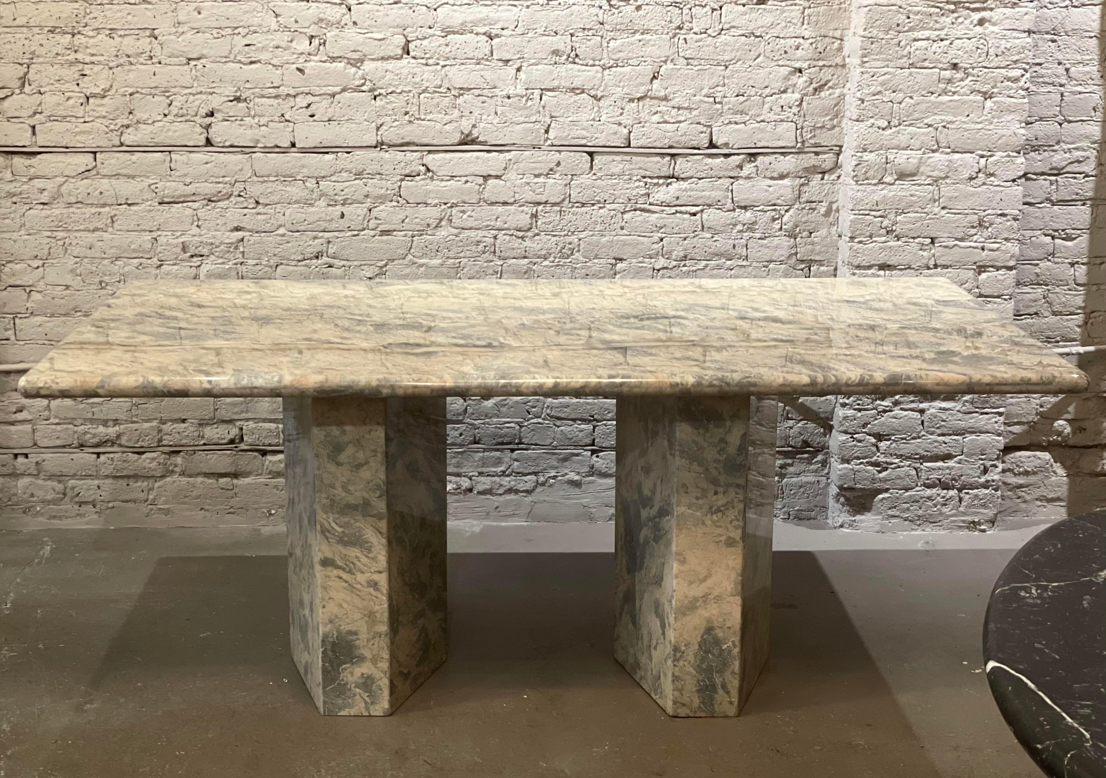 1980s Postmodern Blue Grey Marble Vintage Postmodern Dining Table For Sale 7