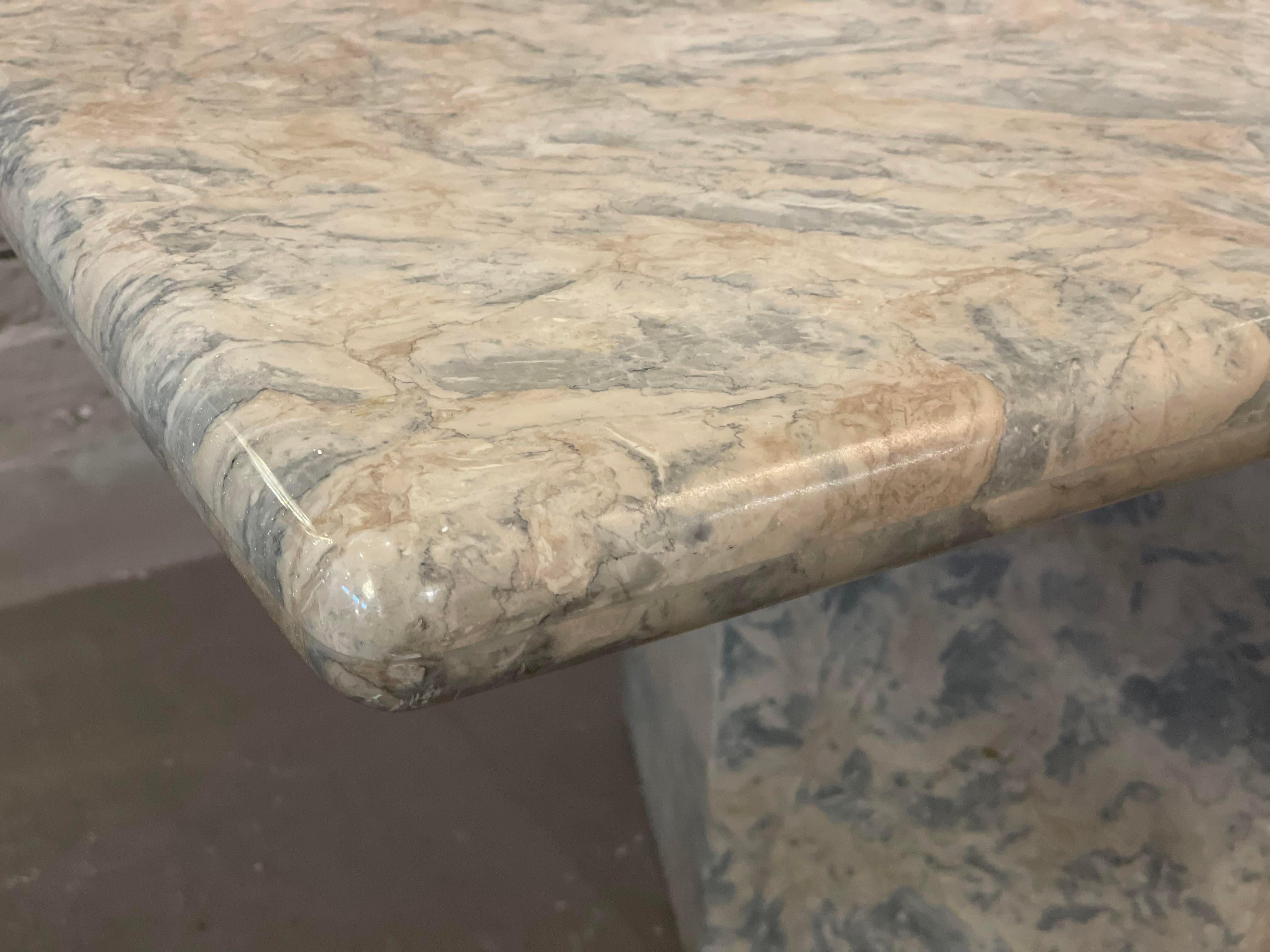 Post-Modern 1980s Postmodern Blue Grey Marble Vintage Postmodern Dining Table For Sale