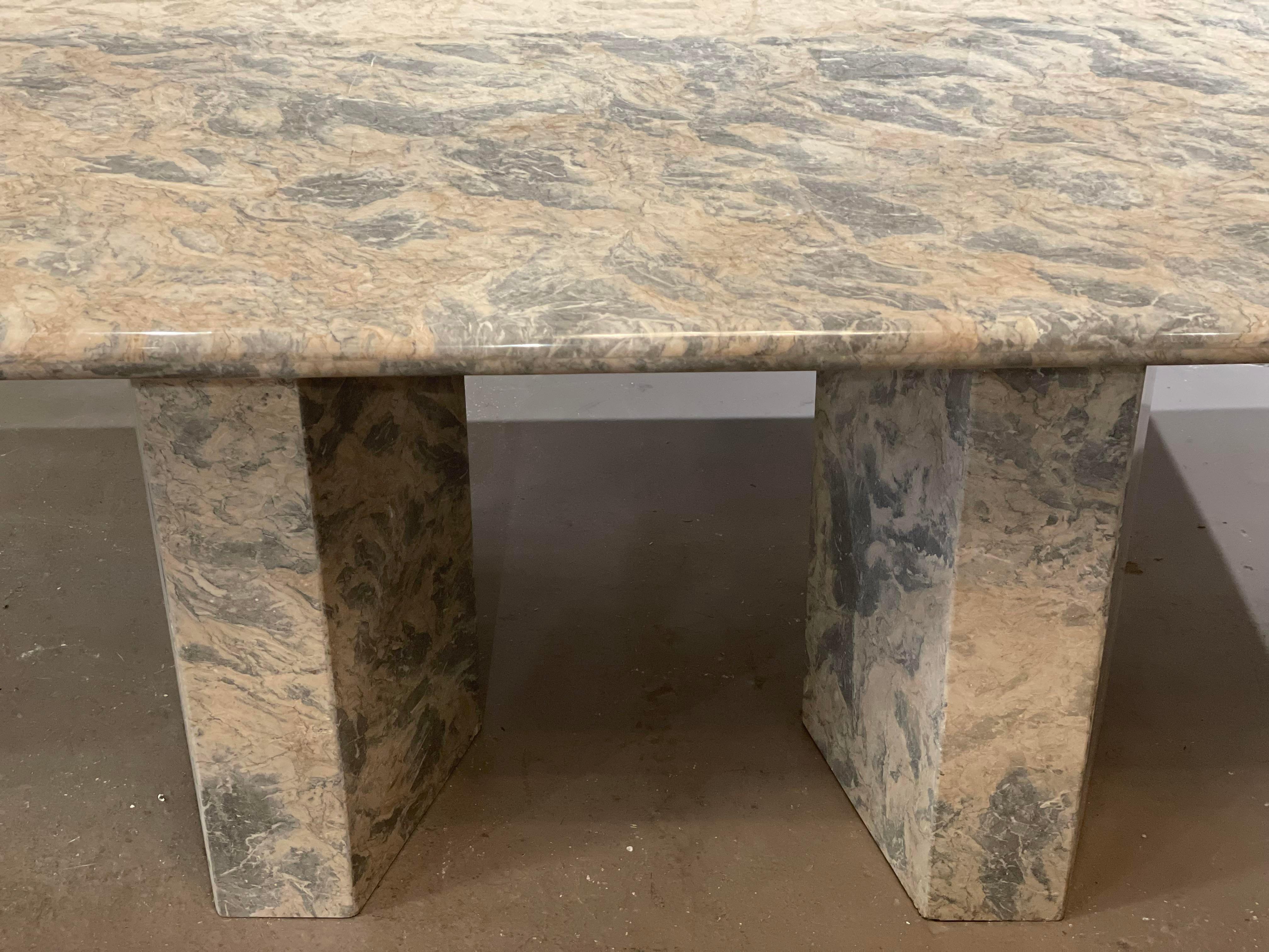 1980s Postmodern Blue Grey Marble Vintage Postmodern Dining Table In Good Condition For Sale In Chicago, IL