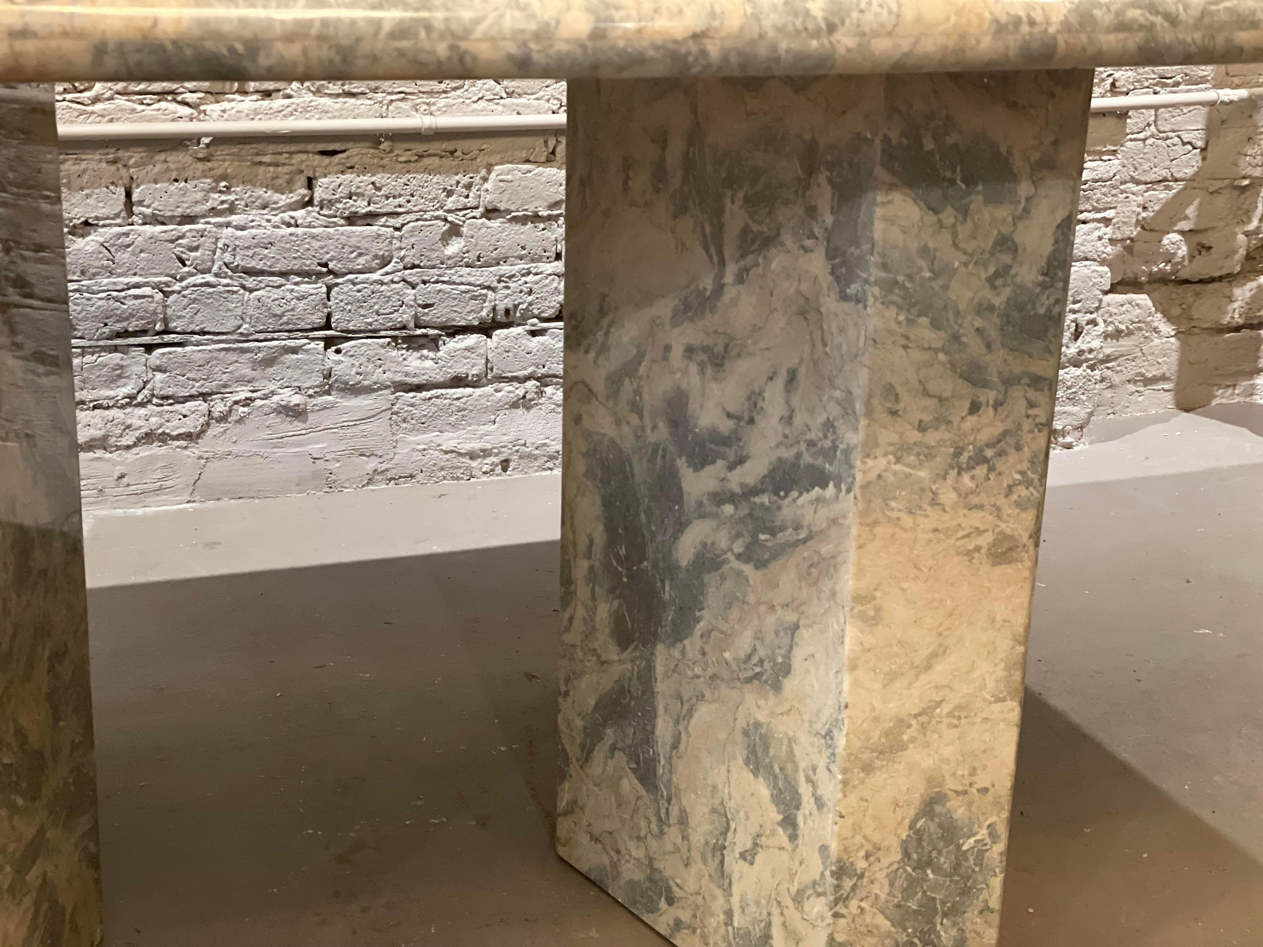 Late 20th Century 1980s Postmodern Blue Grey Marble Vintage Postmodern Dining Table For Sale