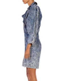 1980S Blue Grey Acid Wash  Cotton Denim Alaia Style Dress