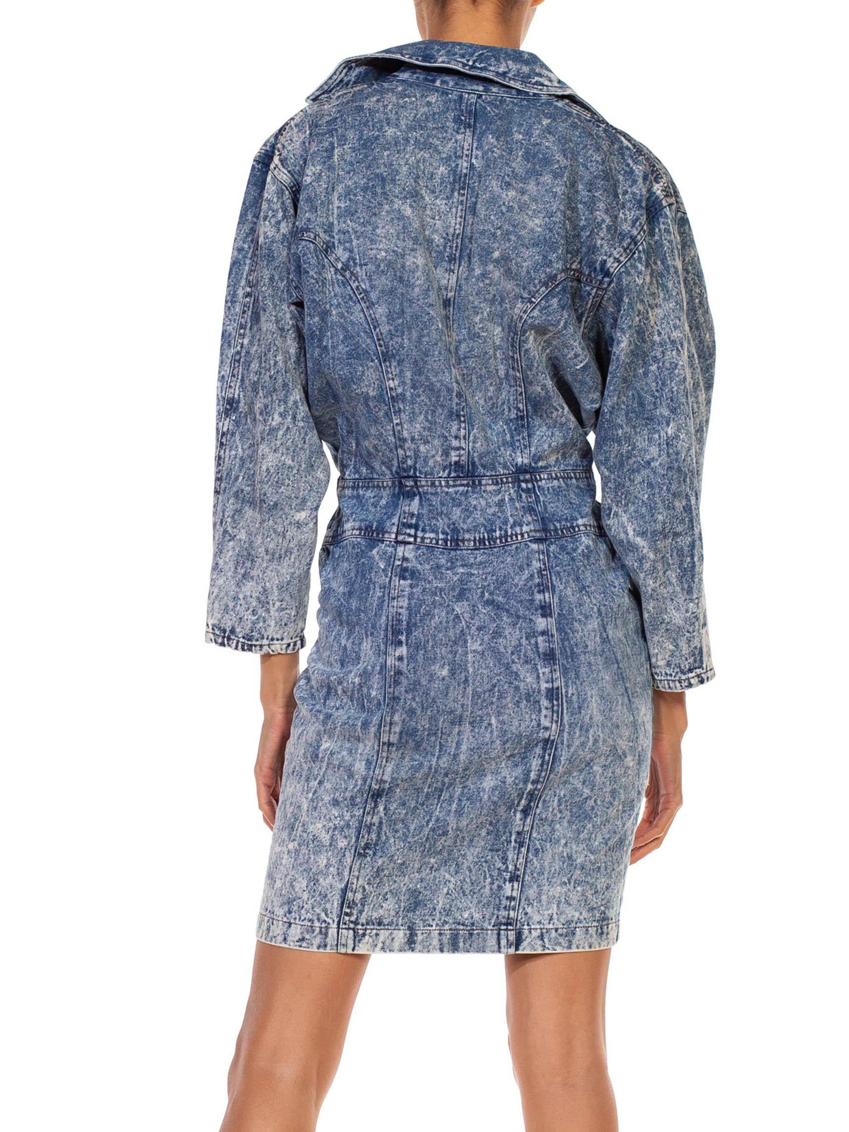80s ACID WASH BLUE FLORAL EMBROIDERED COUNTRY WESTERN DENIM MIDI DRESS M 12