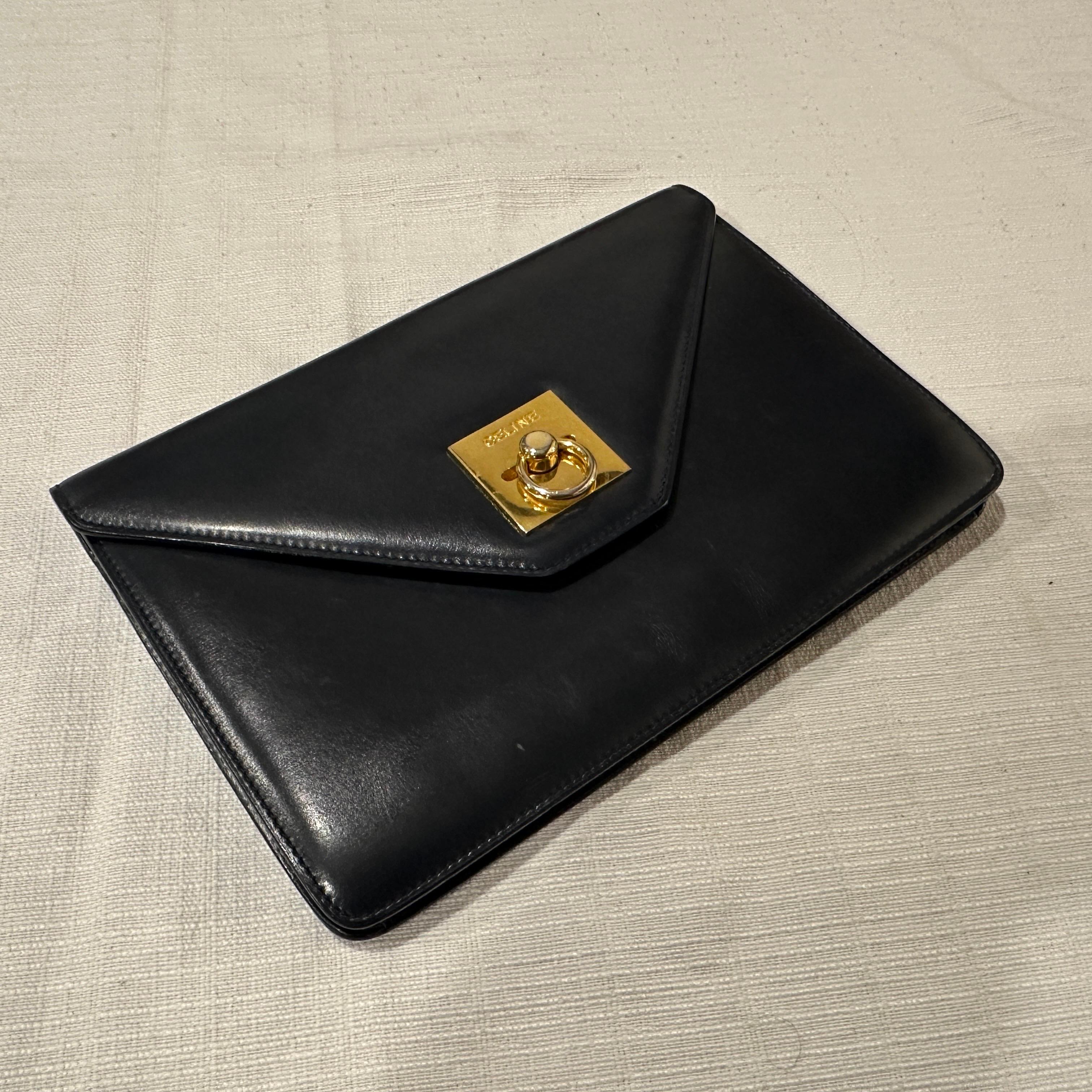 1980s Blue Leather and Brass Pochette Clutch Bag by Celine 8