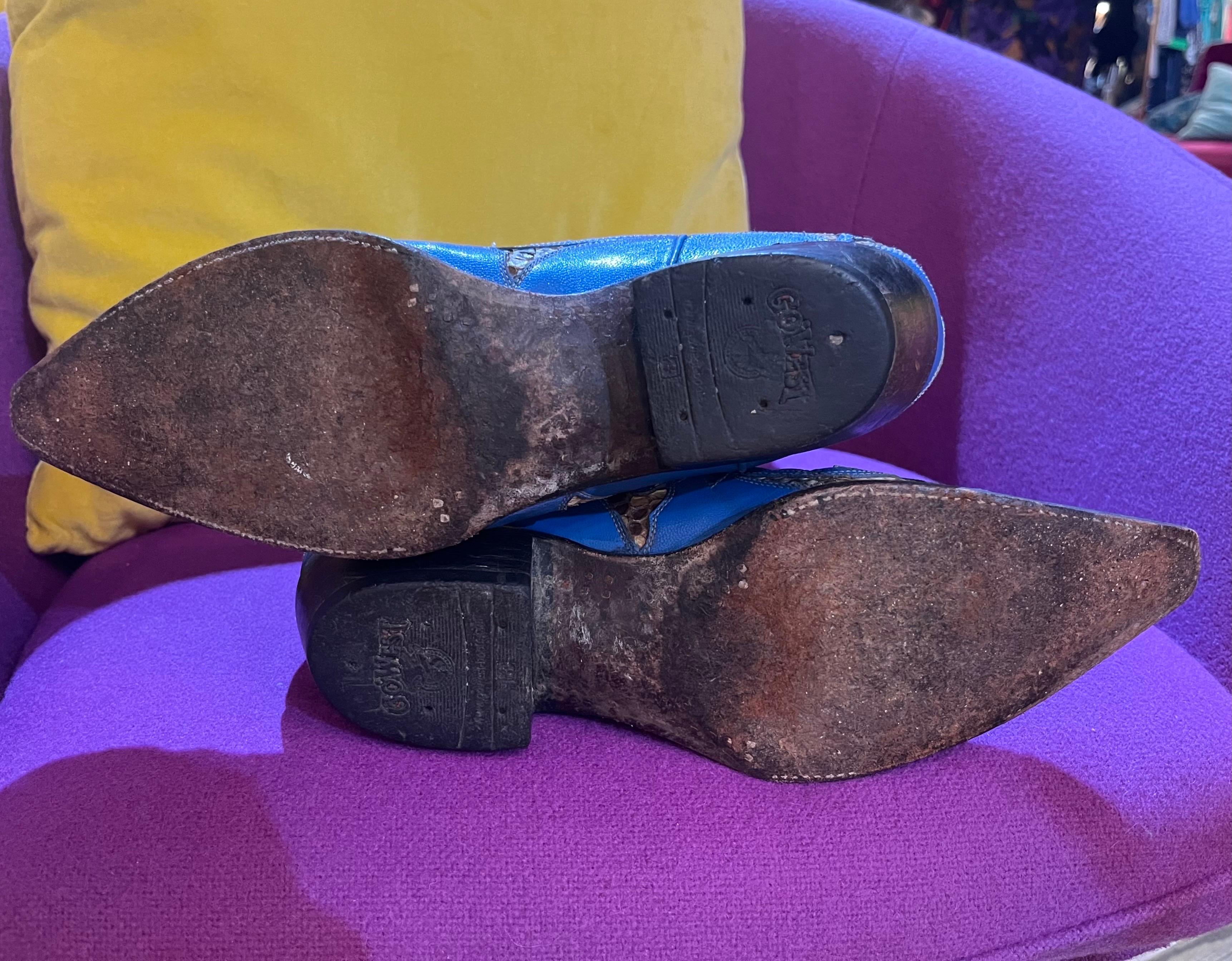 1980's Blue Leather and Python Accent Cowgirl Boots 4