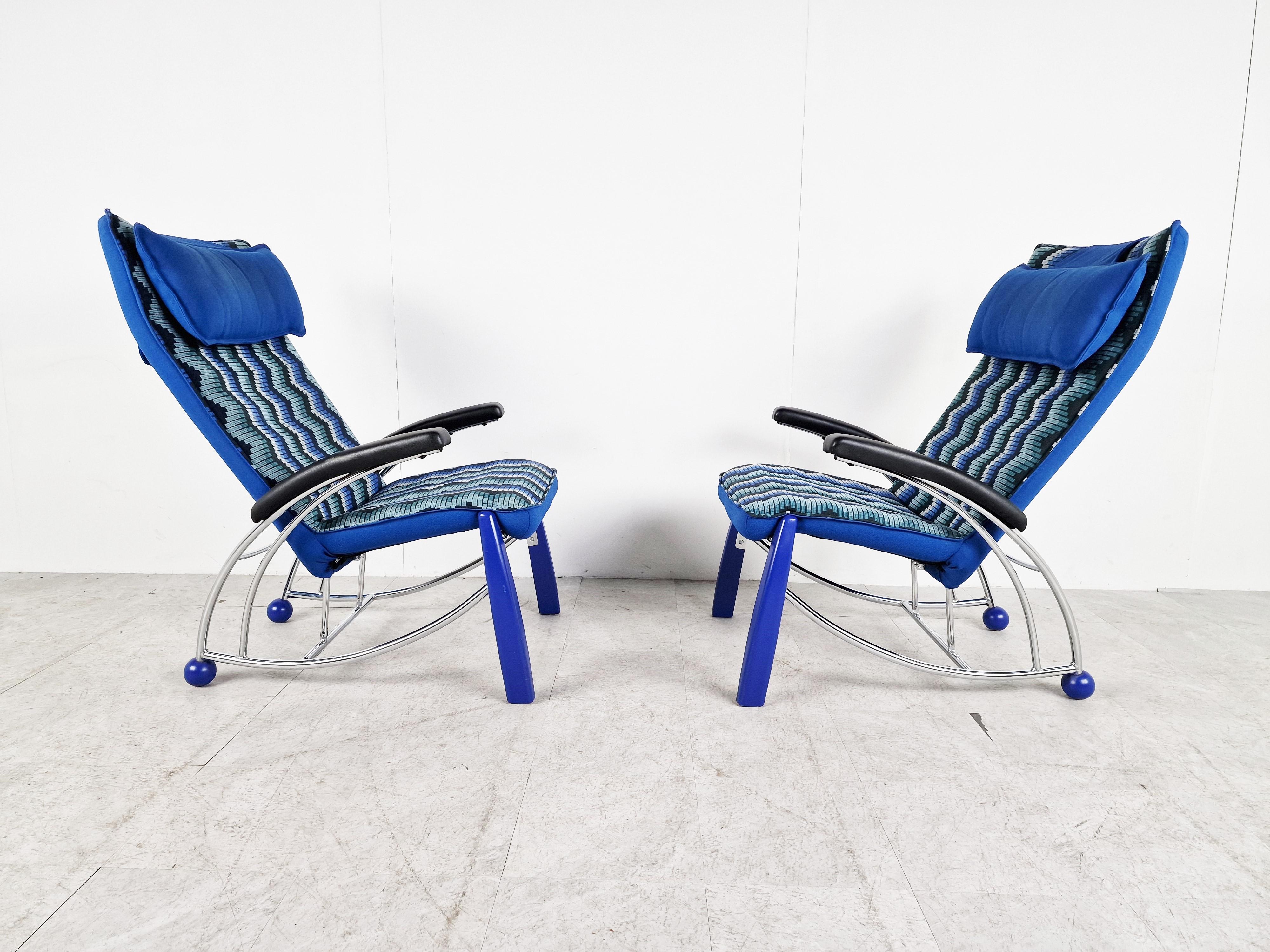 1980s Blue Memphis Style Armchairs In Good Condition In HEVERLEE, BE