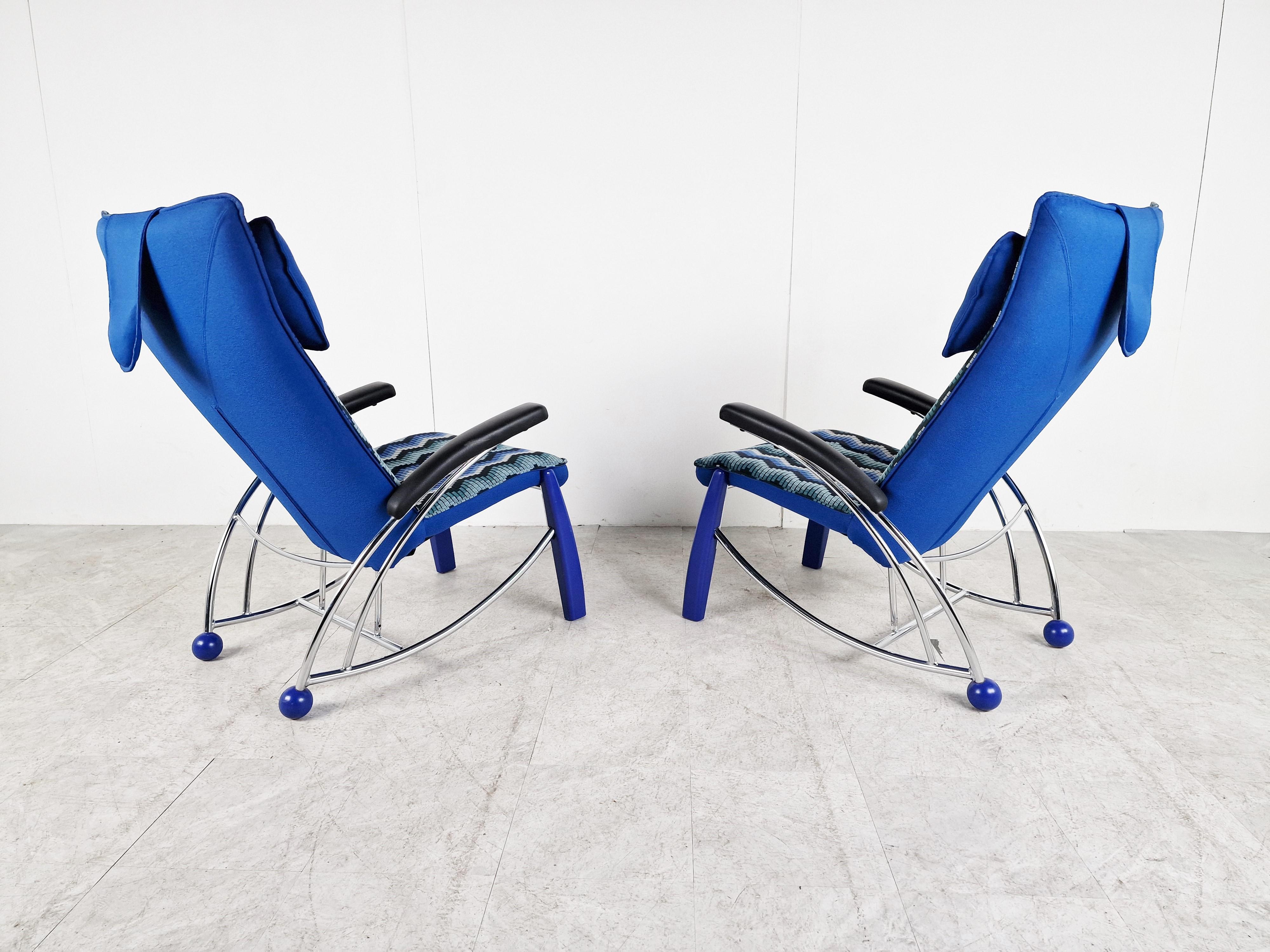 Late 20th Century 1980s Blue Memphis Style Armchairs