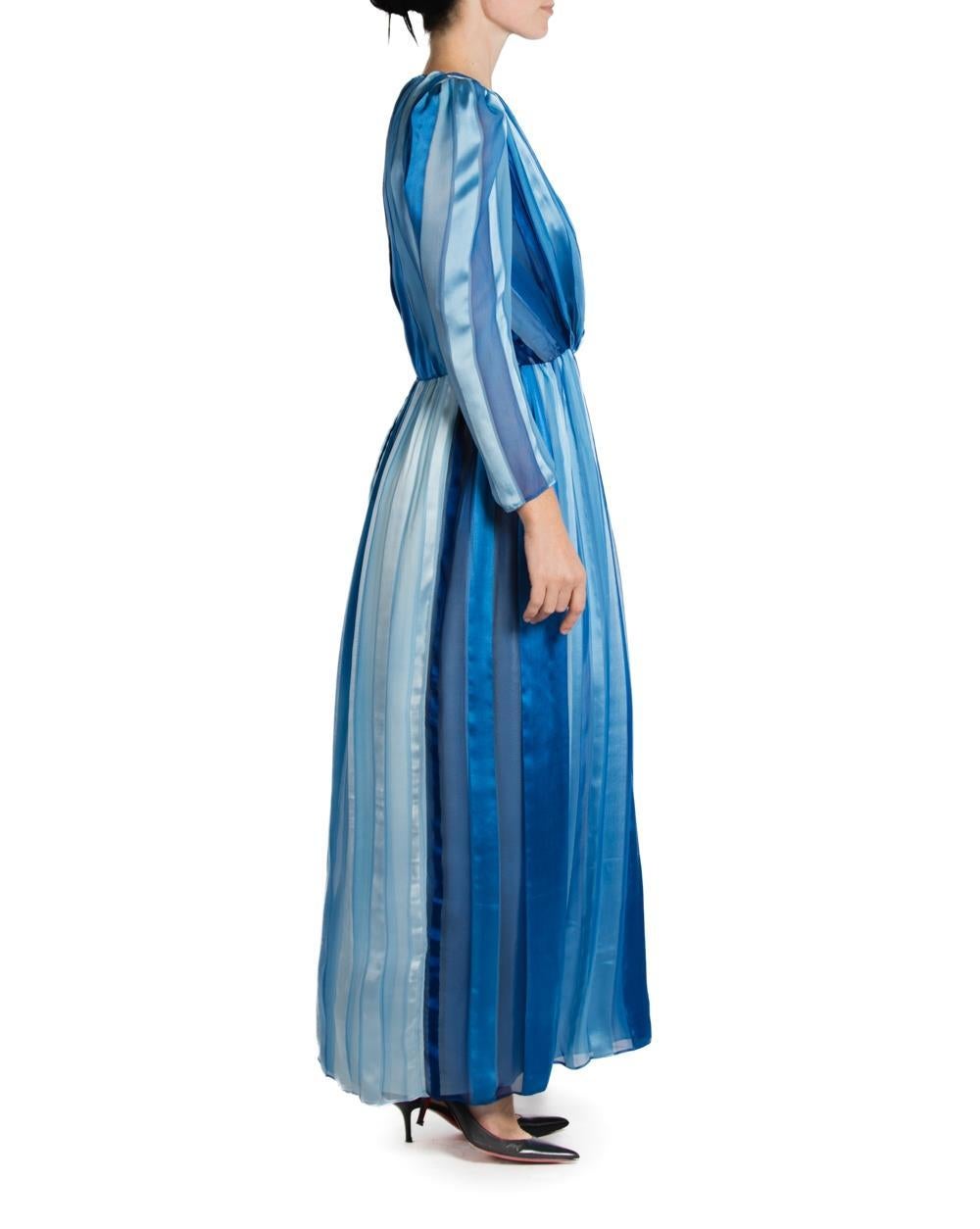 1980S Blaues Seiden Sax Fifth Avenue Kleid Damen im Angebot