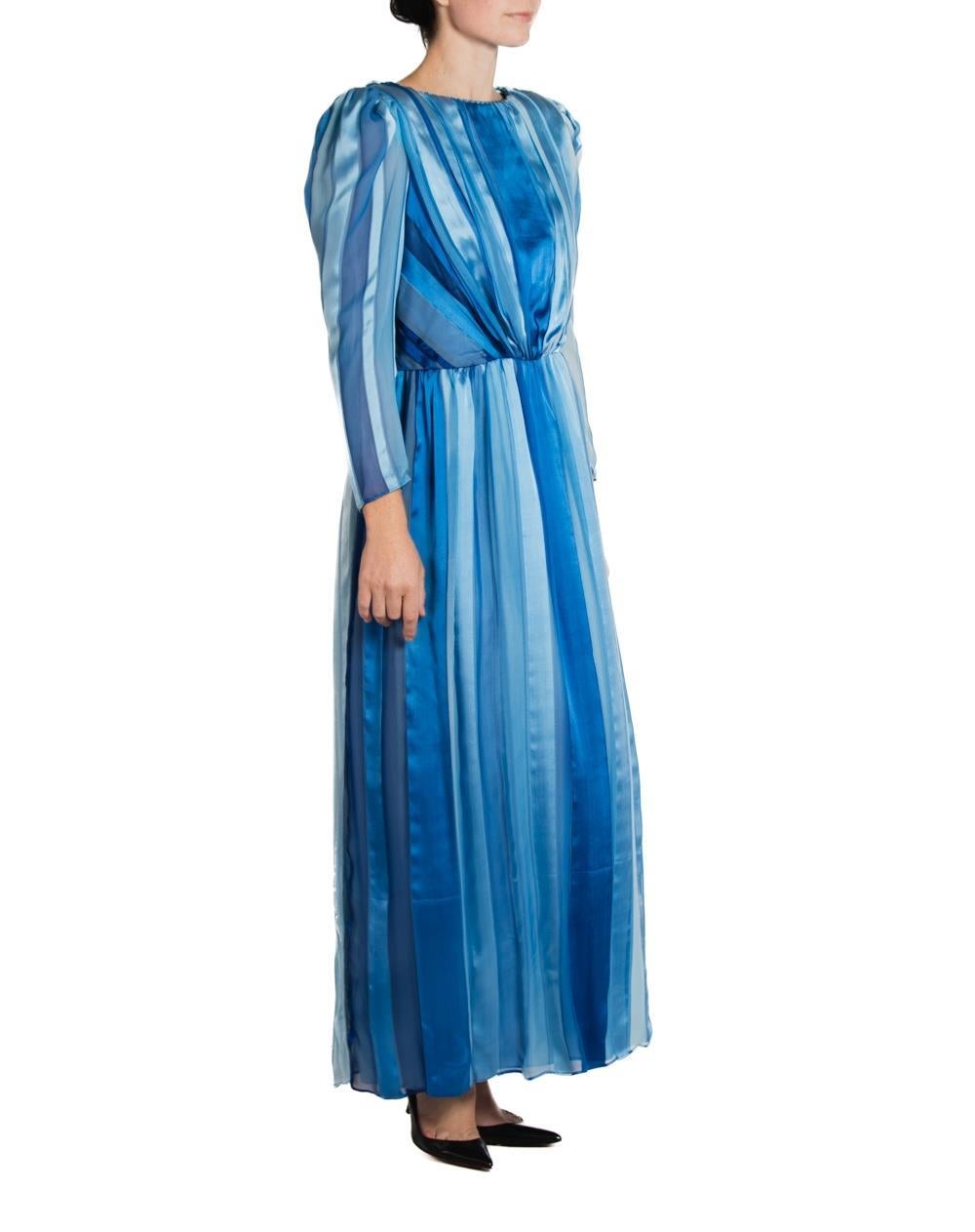 1980S Blue Silk Sax Fifth Avenue Dress For Sale 1