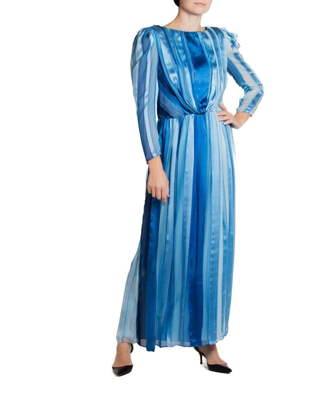 1980S Blaues Seiden Sax Fifth Avenue Kleid im Angebot 3