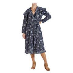 Vintage 1980S Blue & White Poly Blend Ruffled Boho Dress