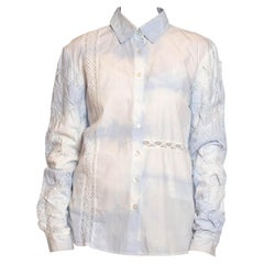 Vintage 1980S Blue & White Tie Dyed Cotton Lace Patchwork Shirt