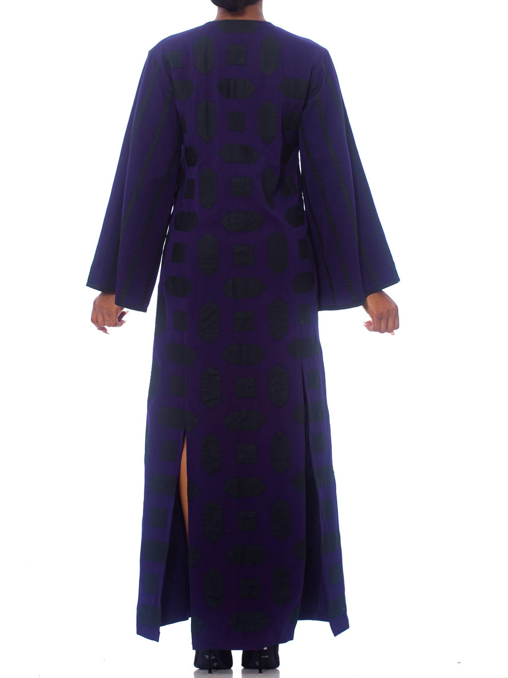 1980S Blue  Wool Theatrical Tunic Dress With Slits And Geometric Appliqué For Sale 5