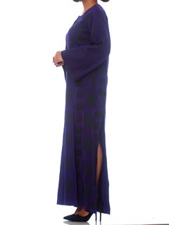 1980S Blue  Wool Theatrical Tunic Dress With Slits And Geometric Appliqué
