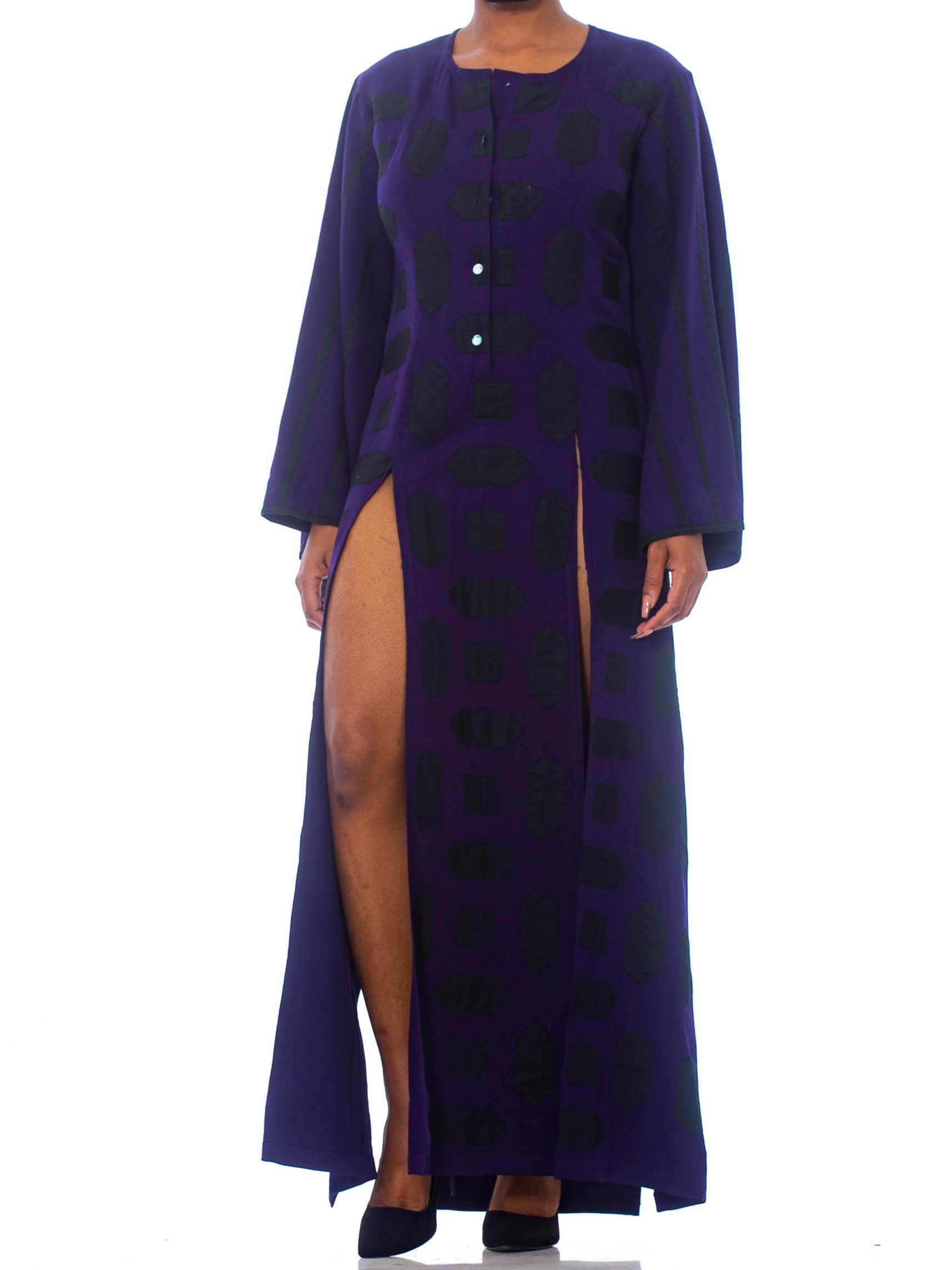 Women's 1980S Blue  Wool Theatrical Tunic Dress With Slits And Geometric Appliqué For Sale