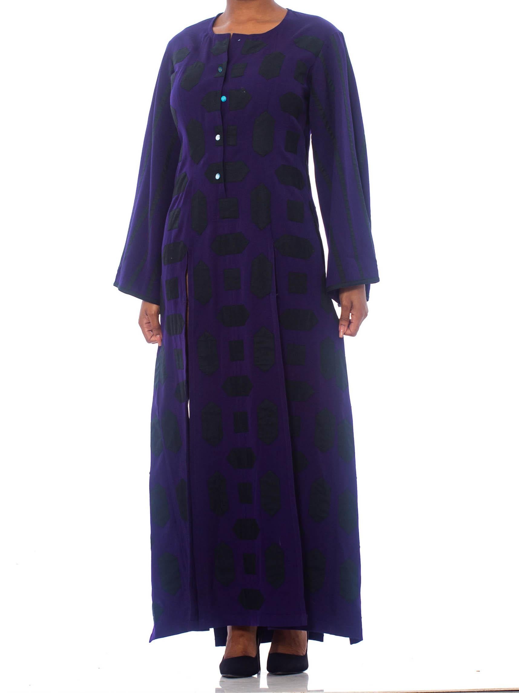 1980S Blue  Wool Theatrical Tunic Dress With Slits And Geometric Appliqué For Sale 1