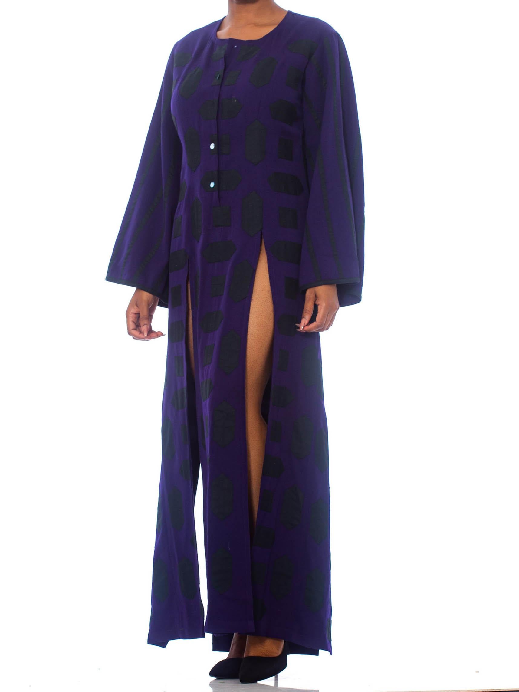 1980S Blue  Wool Theatrical Tunic Dress With Slits And Geometric Appliqué For Sale 3