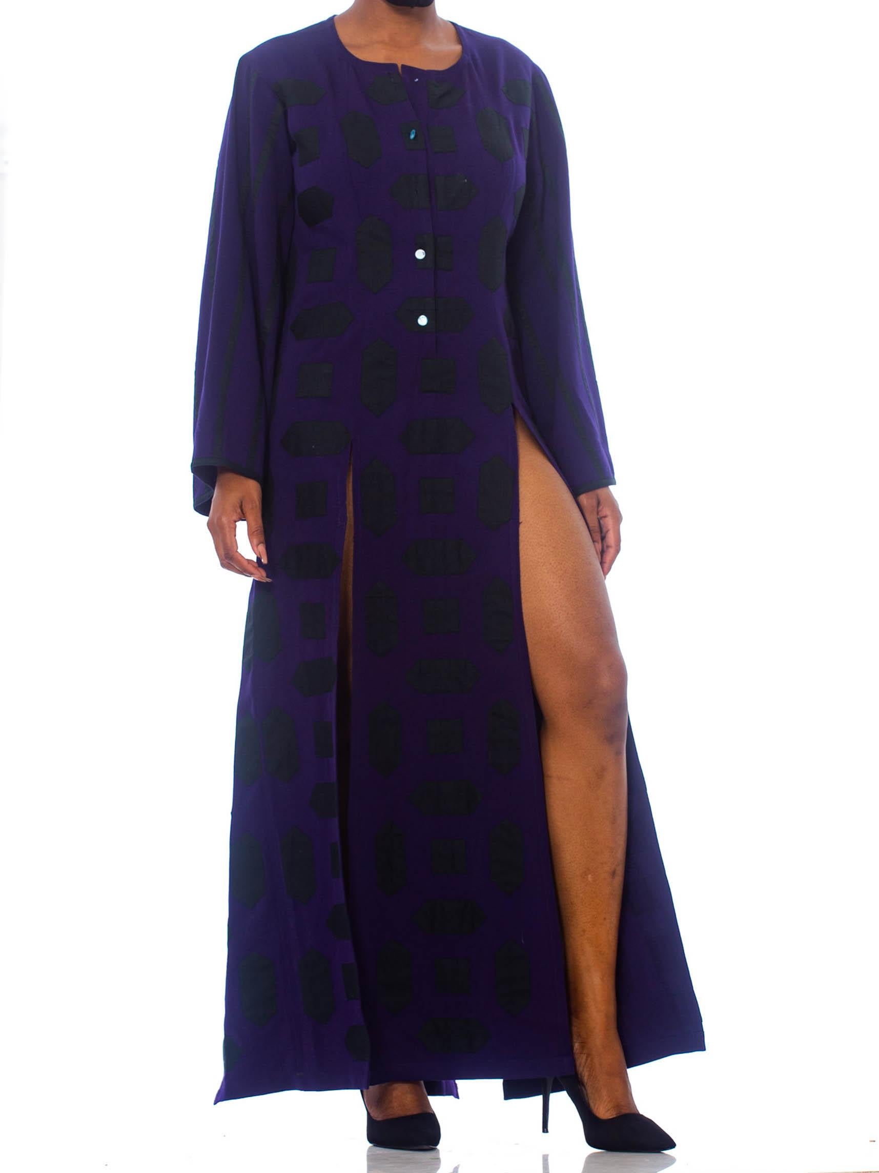 1980S Blue  Wool Theatrical Tunic Dress With Slits And Geometric Appliqué For Sale 4