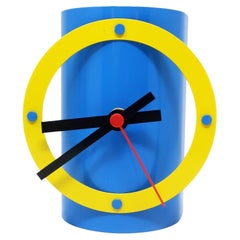 1980s Blue, Yellow and Black Metal Desk Clock by Time Square
