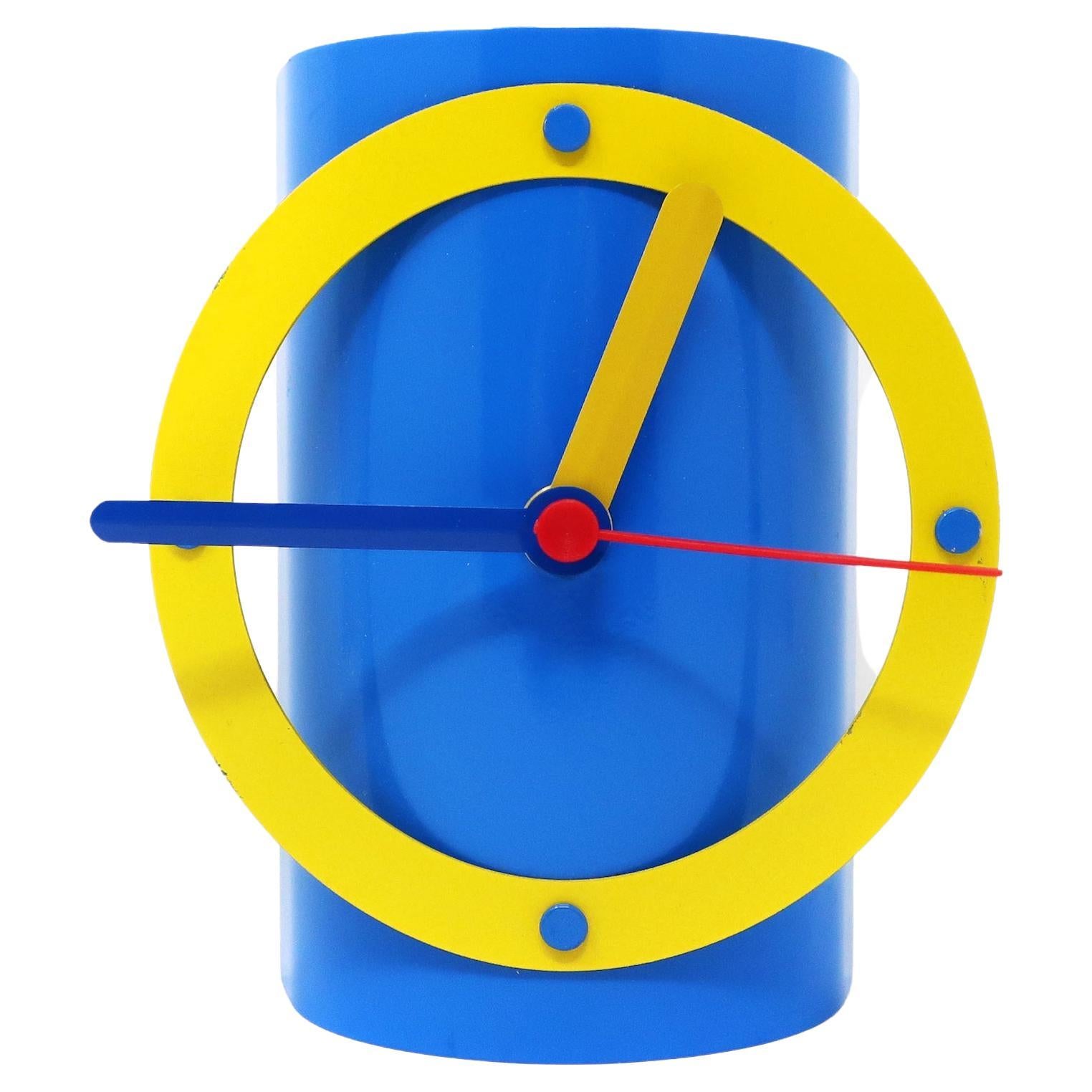 1980s Blue & Yellow Metal Desk Clock by Time Square For Sale