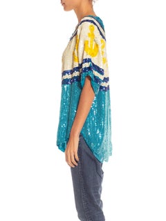 1980S Blue & Yellow Silk Nautical Sequin Blouse