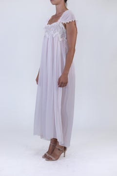 1980S Blush Pink Sheer Polyester Chiffon & Lace Negligee