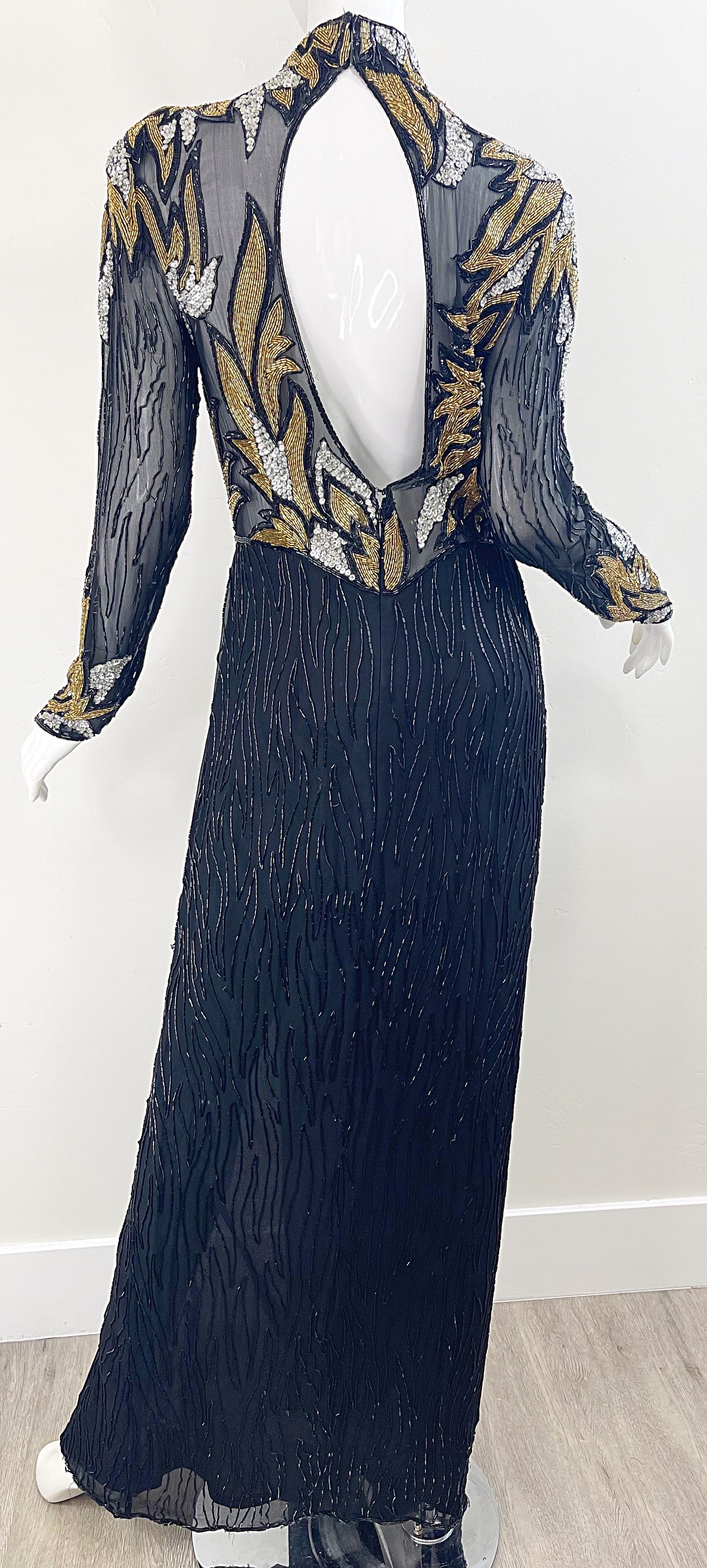 1980s Bob Mackie Sexy Silk Chiffon Beaded Sequin Sheer Vintage 80s Gown Dress  In Excellent Condition For Sale In San Diego, CA
