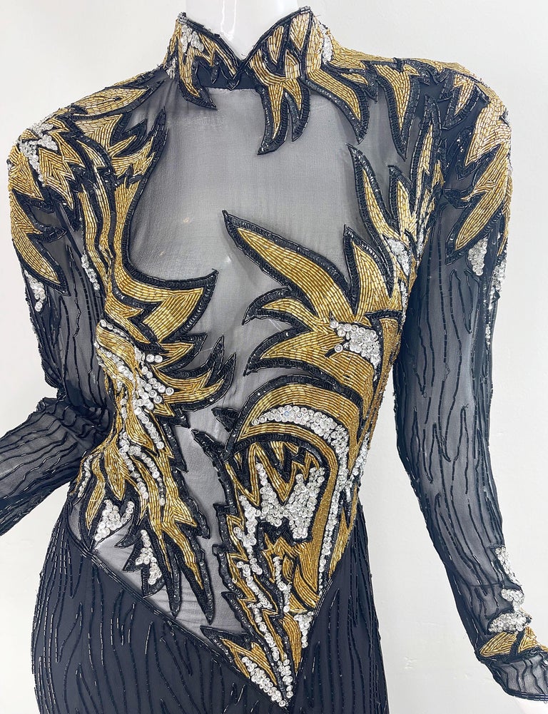 Cher Bob Mackie Met Gala 1985 Silk Beaded Sequin Sheer Vintage 80s Gown Dress