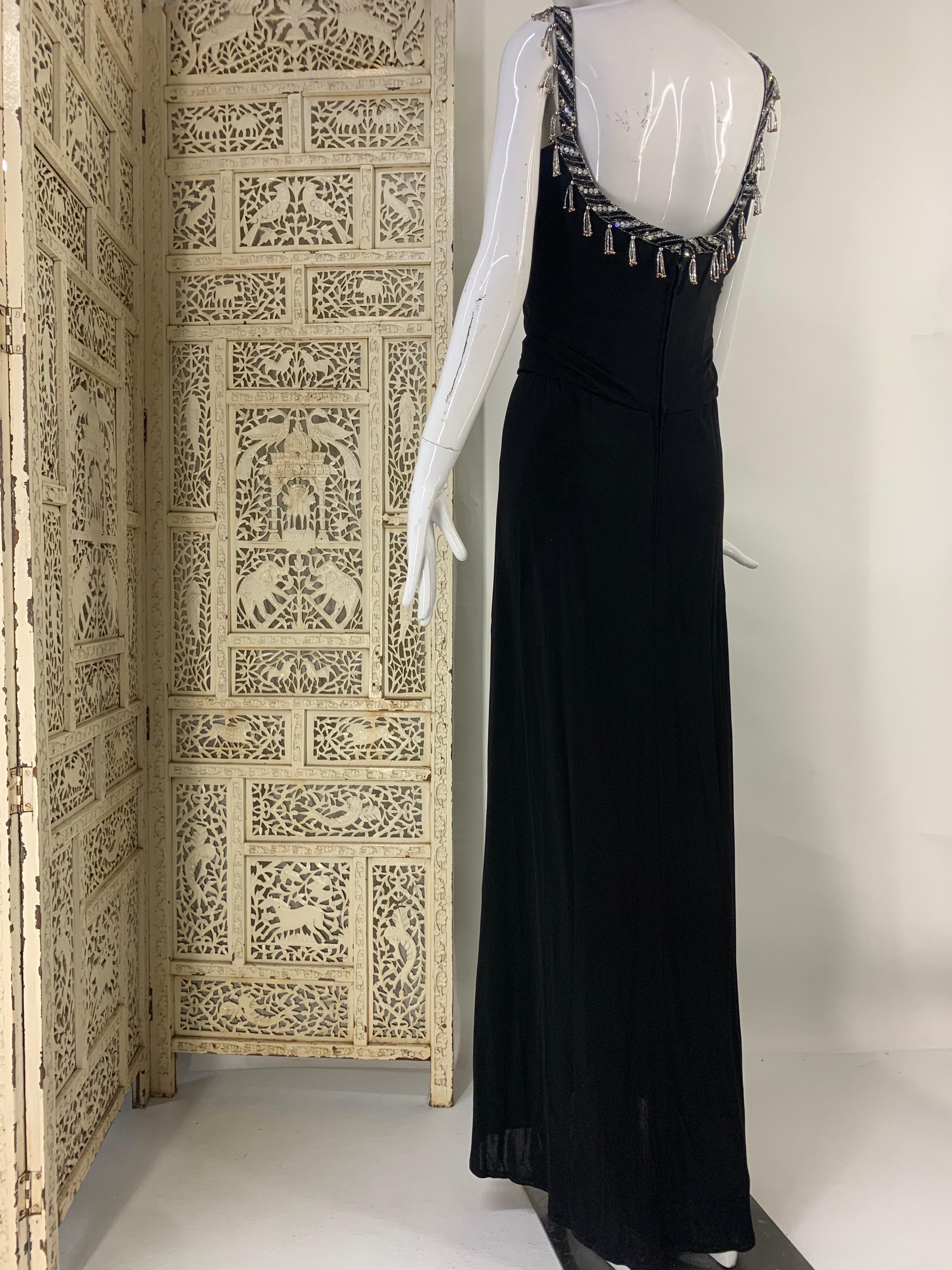 1980s Bob Mackie Black Jersey Gown w Structured Corset & Beaded Straps For Sale 6
