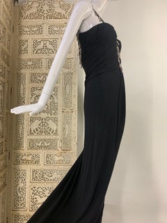 1980s Bob Mackie Black Jersey Gown w Structured Corset & Beaded Straps