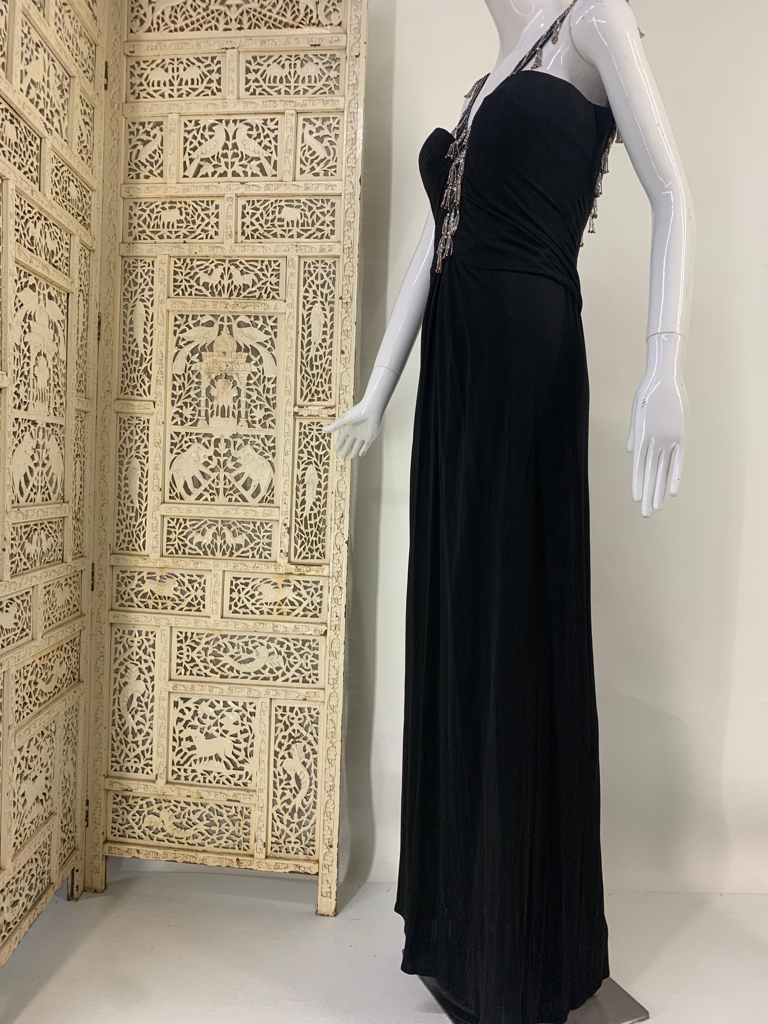 1980s Bob Mackie Black Jersey Gown w Structured Corset & Beaded Straps In Excellent Condition For Sale In Gresham, OR