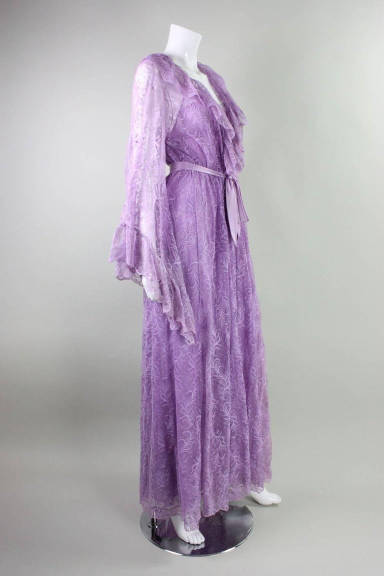 Purple 1980's Bob Mackie for Glydons Lilac Lace Peignoir Set For Sale