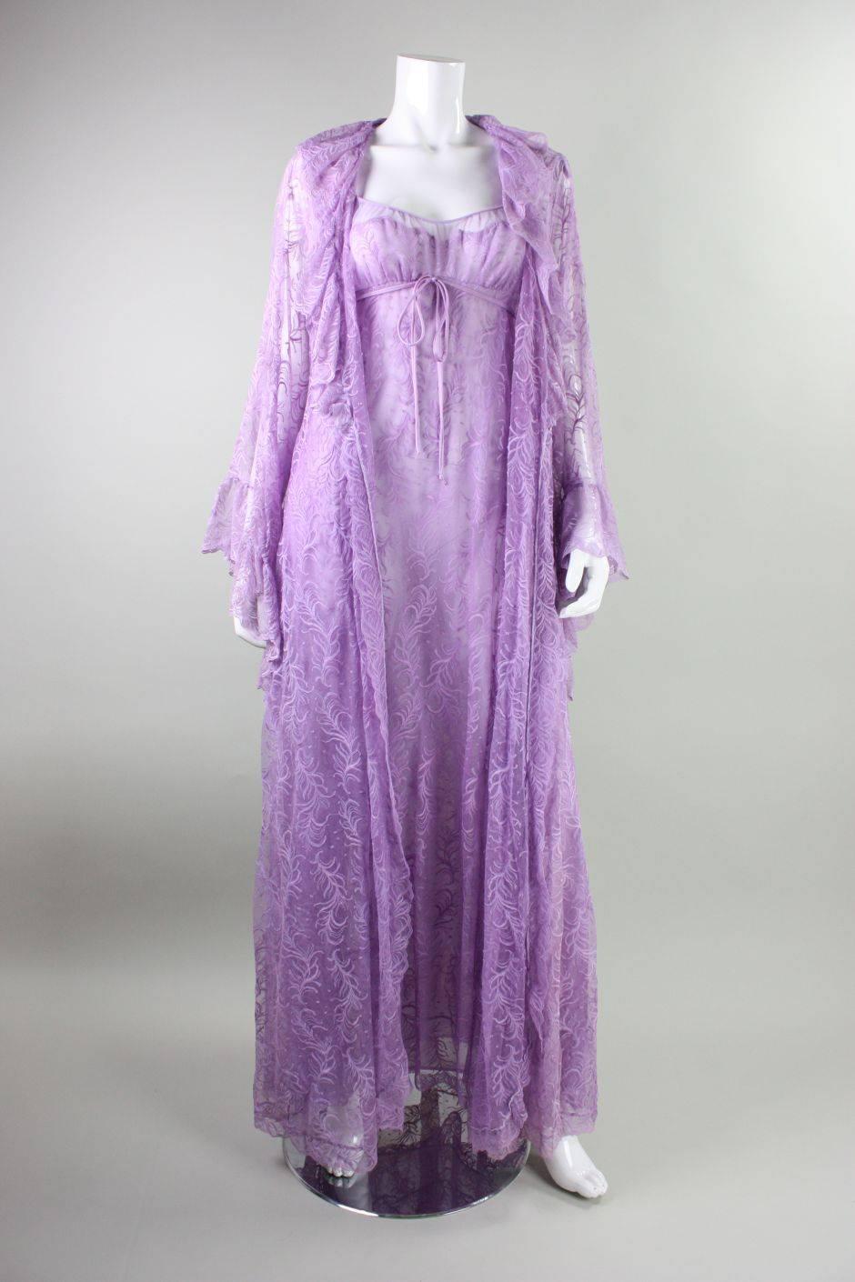 Purple 1980's Bob Mackie for Glydons Lilac Lace Peignoir Set For Sale