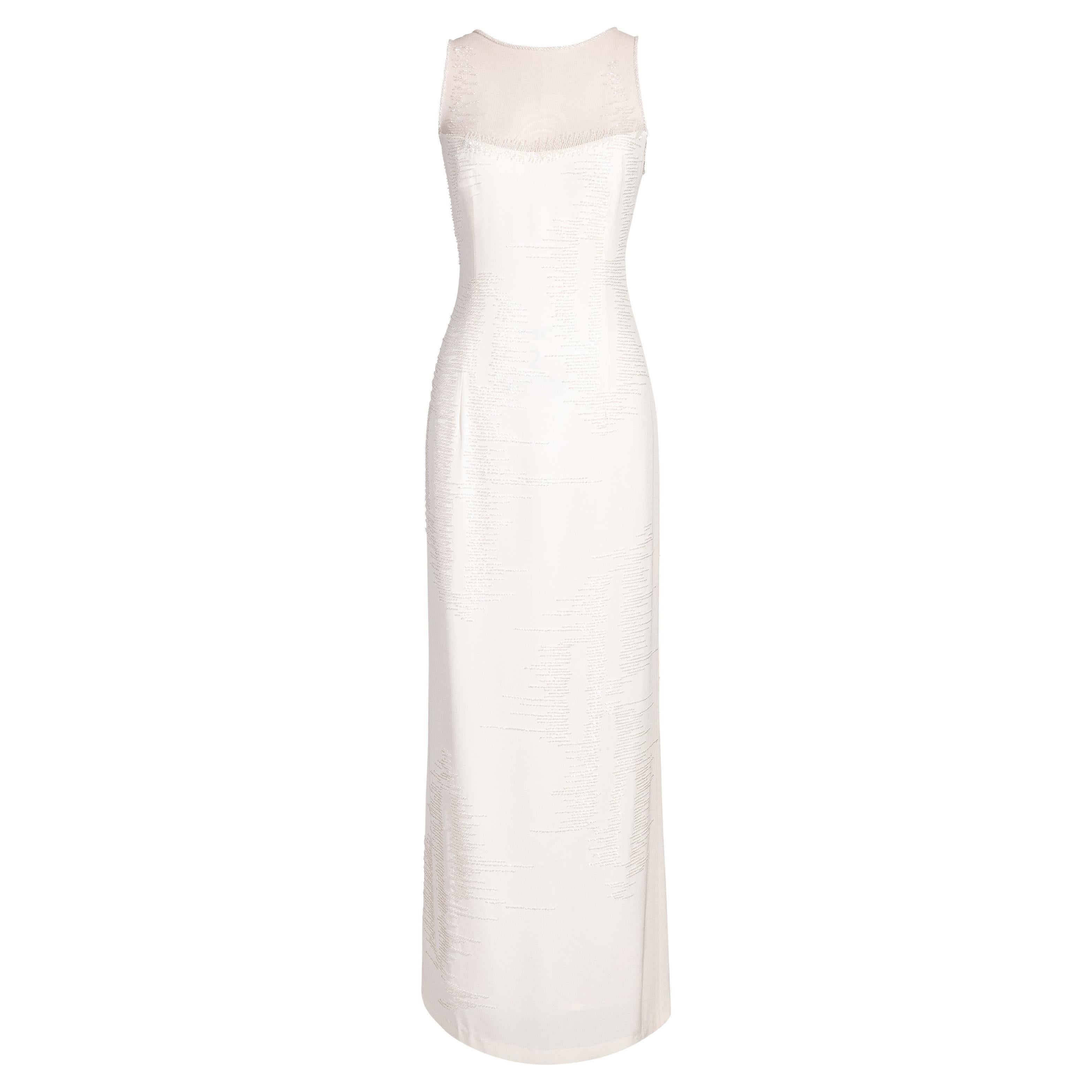 1980's Bob Mackie Ivory Embellished Sleeveless Gown For Sale
