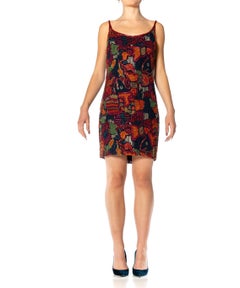 1980S BOB MACKIE Multicolor Abstract Beaded Short Cocktail Dress