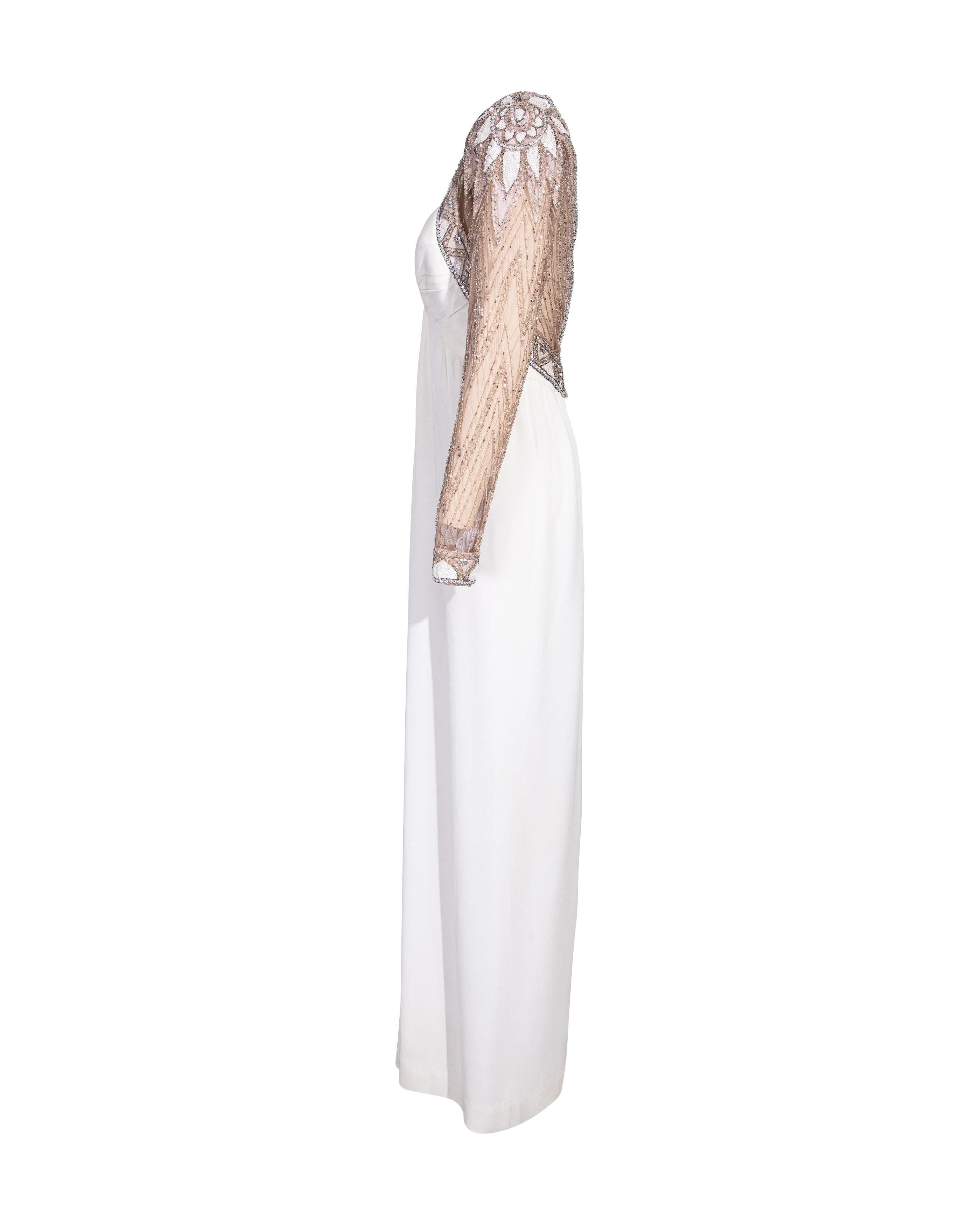 1980's Bob Mackie Semi-Sheer White Embellished Gown In Good Condition In North Hollywood, CA