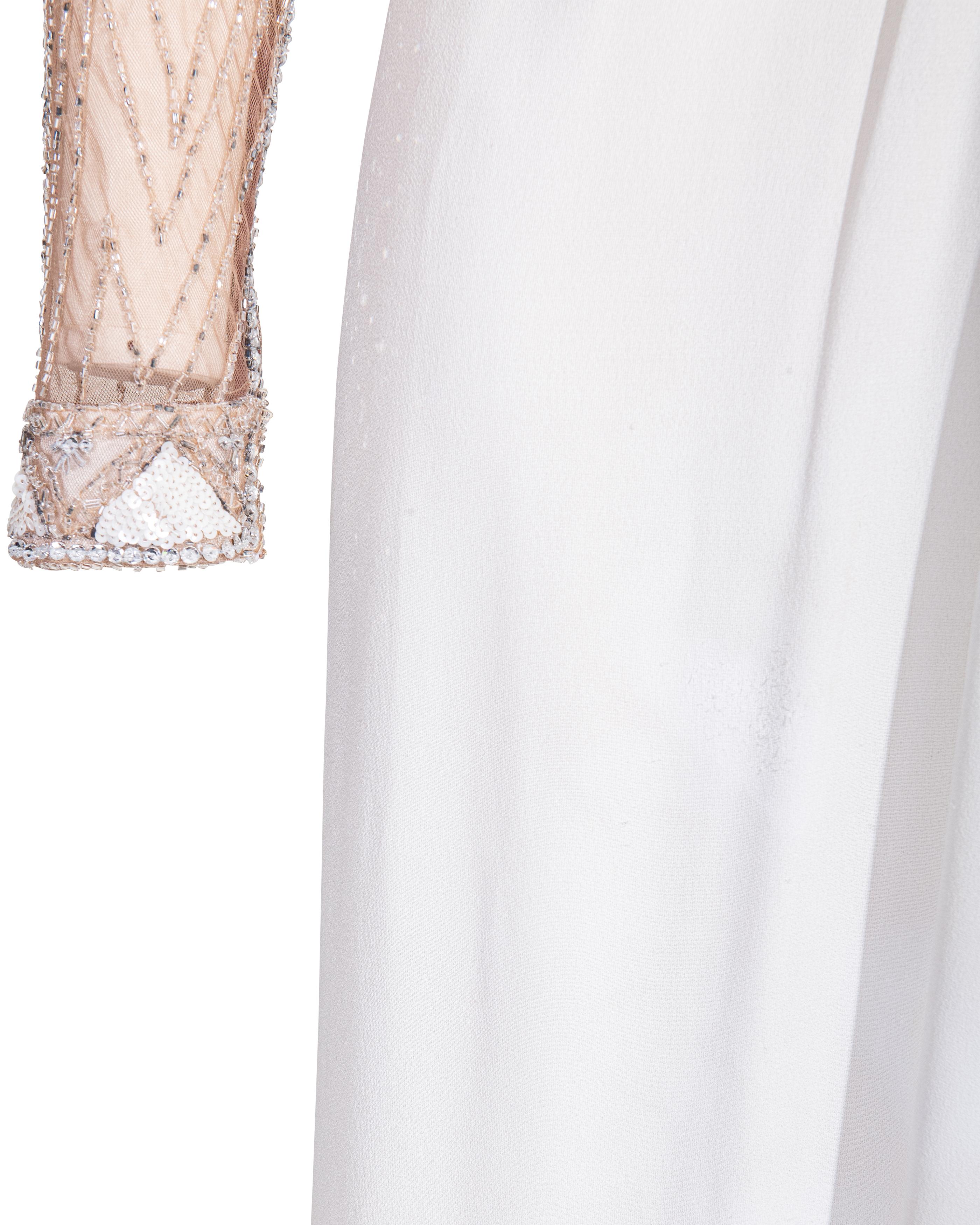 1980's Bob Mackie Semi-Sheer White Embellished Gown 4