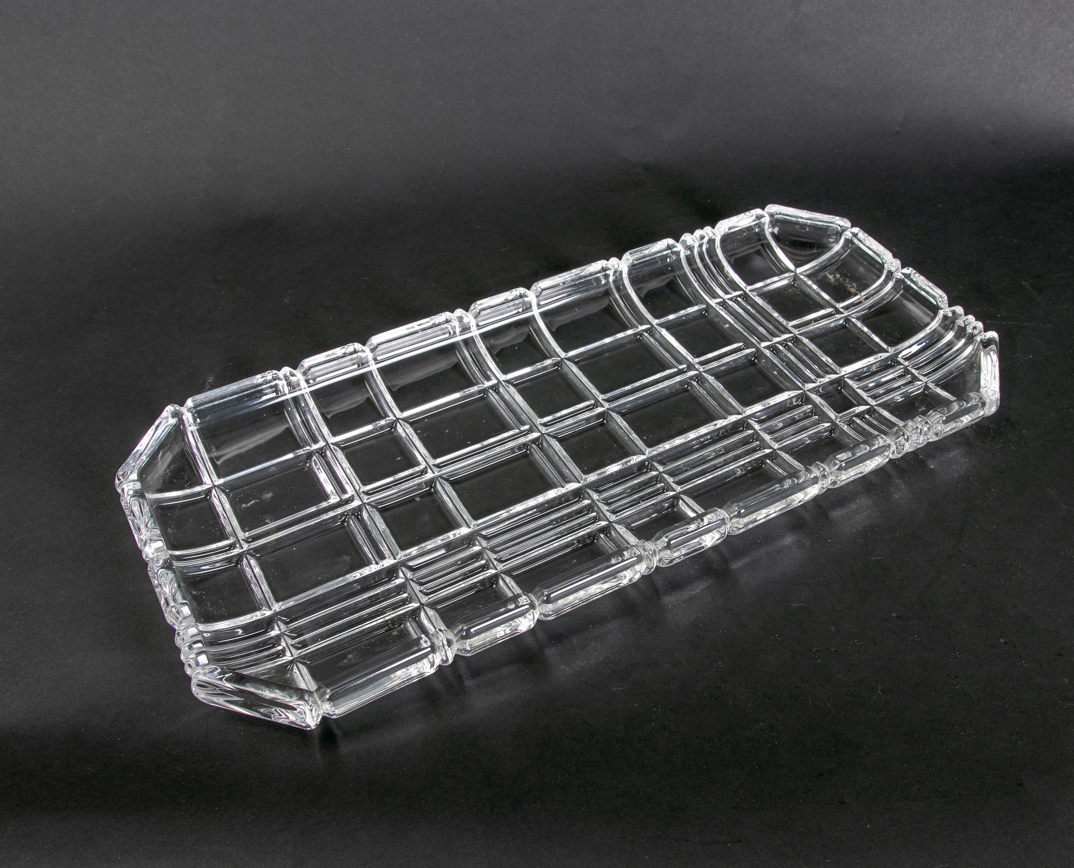 1980s Bohemian Glass Tray with Geometric Decoration  For Sale 9