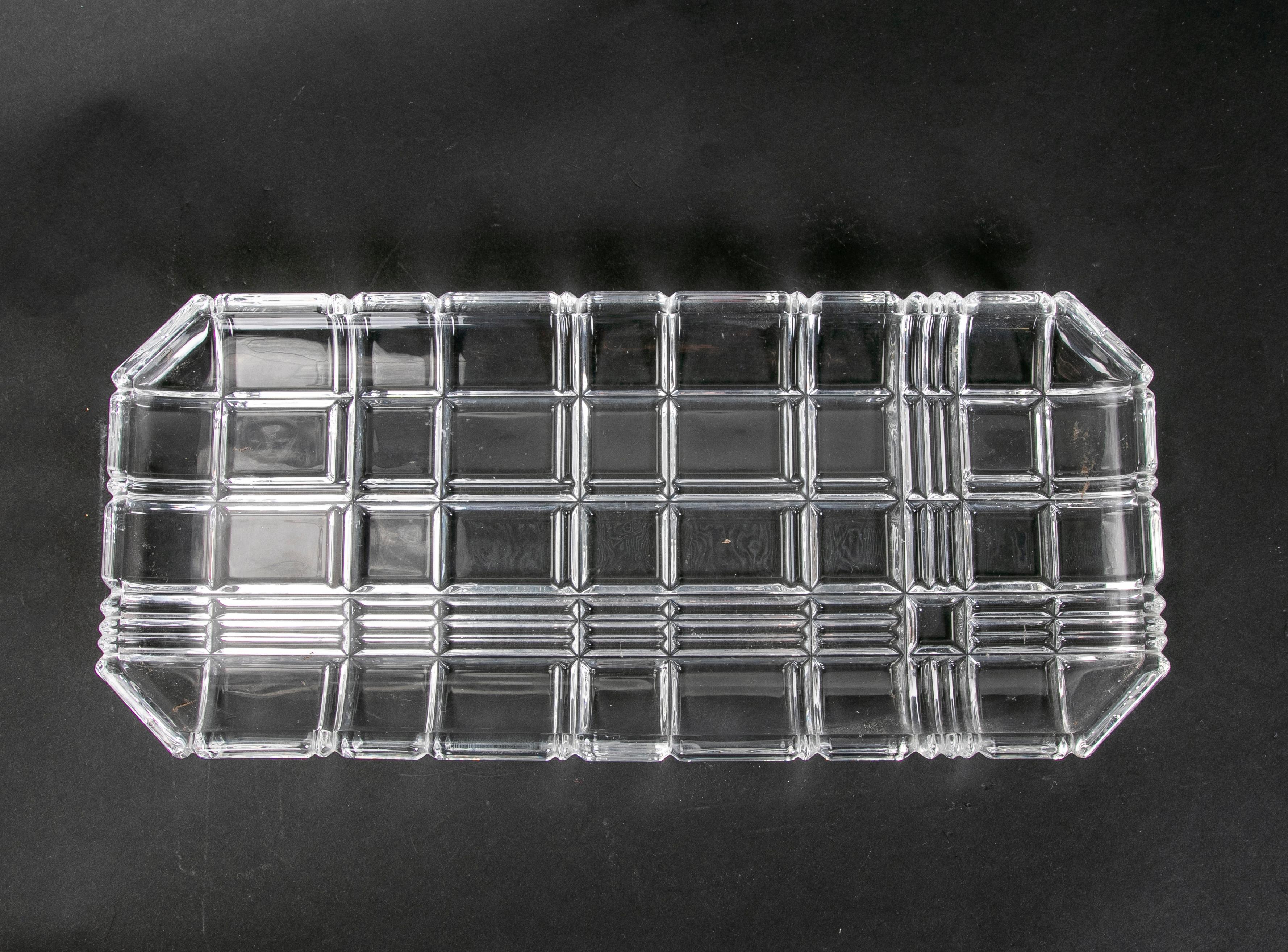 1980s Bohemian Glass Tray with Geometric Decoration  For Sale 11