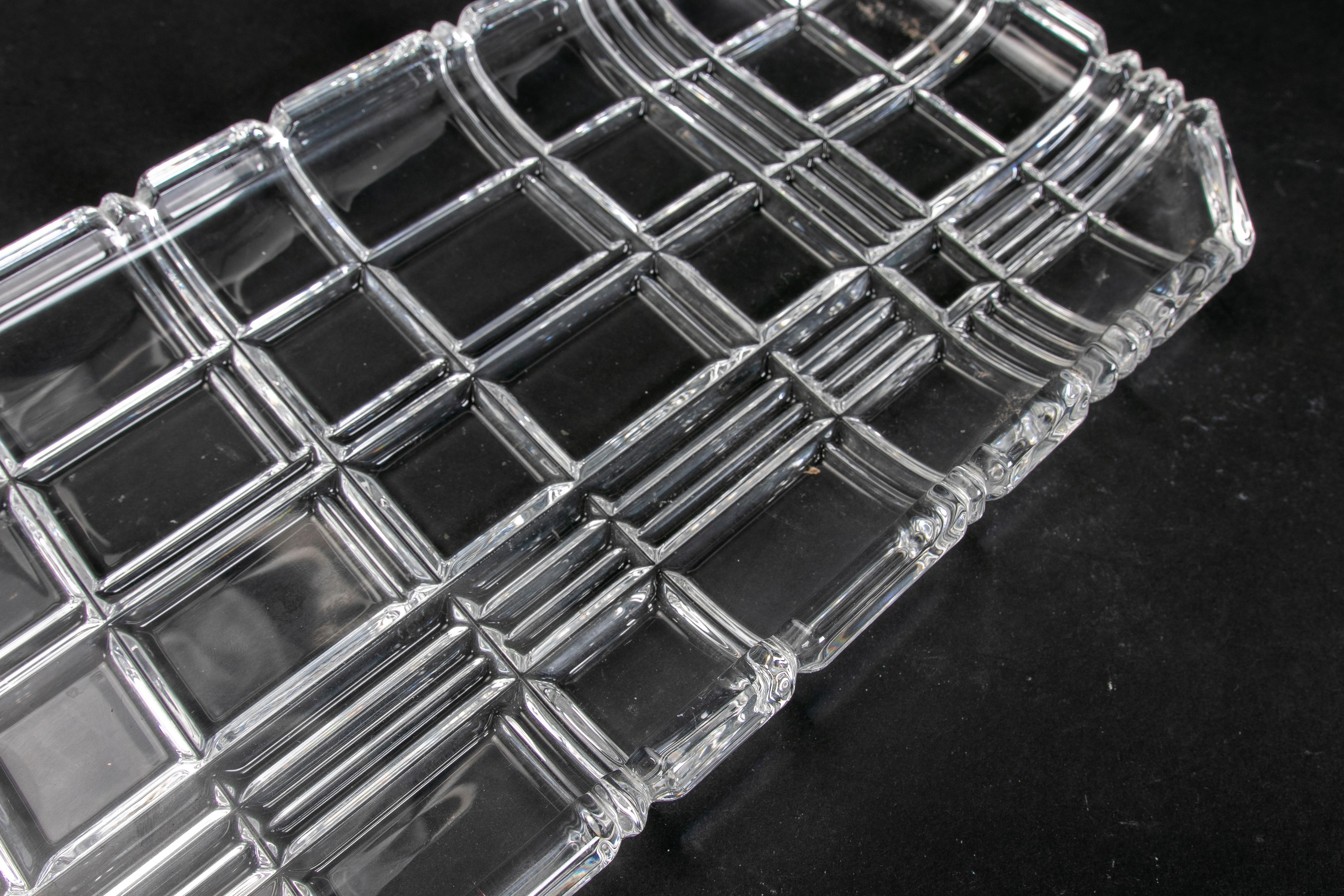 1980s Bohemian Glass Tray with Geometric Decoration  For Sale 1