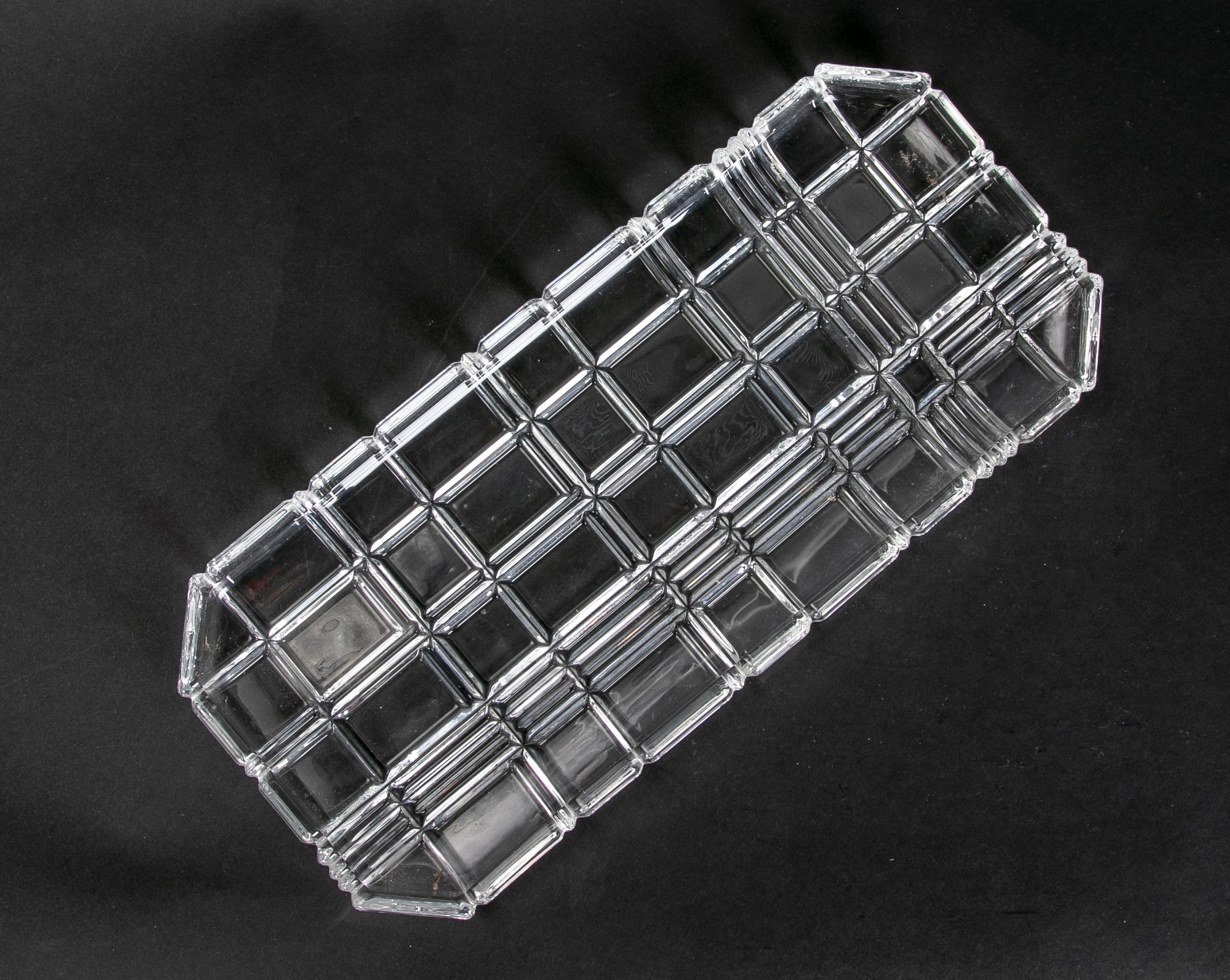 1980s Bohemian Glass Tray with Geometric Decoration  For Sale 2
