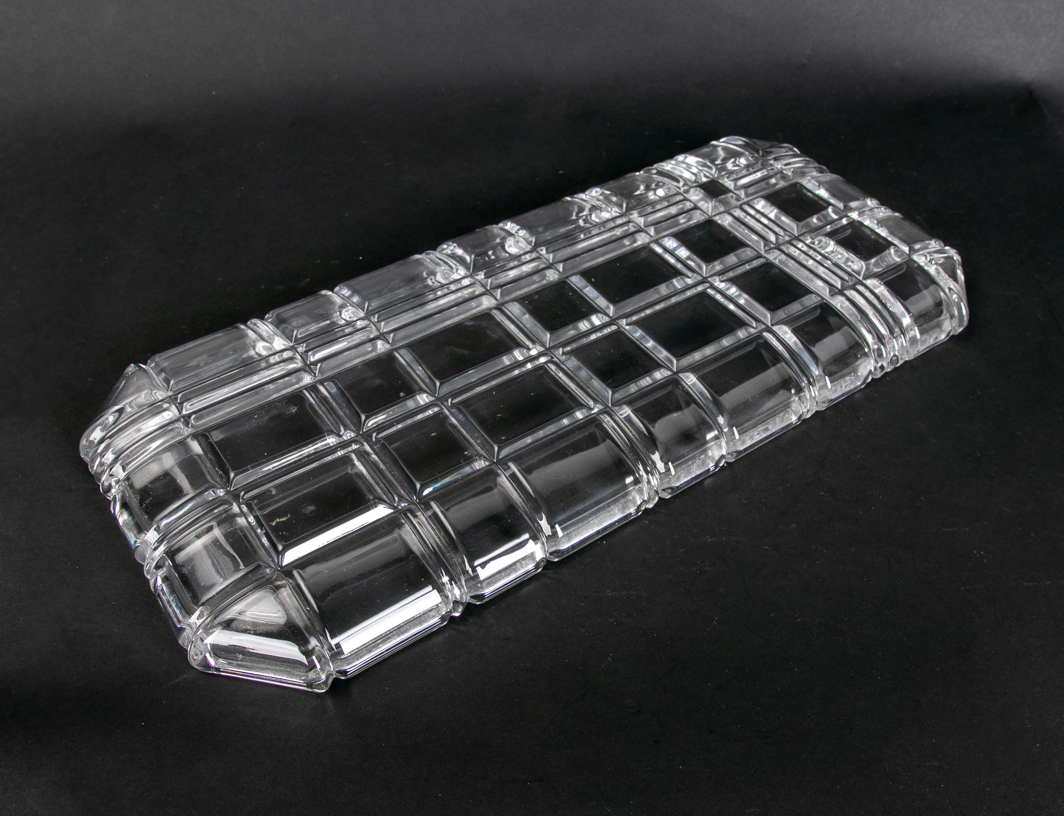 1980s Bohemian Glass Tray with Geometric Decoration  For Sale 3