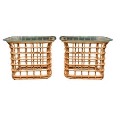 1980er Boho Chic Modern Bambus Rattan Beistelltische - ein Paar