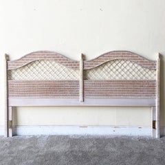 1980s Boho Chic Wicker & Rattan King Headboard by Henry Link